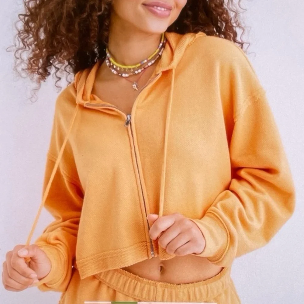 Aerie Orange Cropped Beach Party Zip up hoodie, size large, oversized - Picture 1 of 9